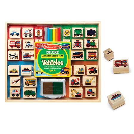 Melissa & Doug Deluxe Wooden Stamp Set - Vehicles 31901